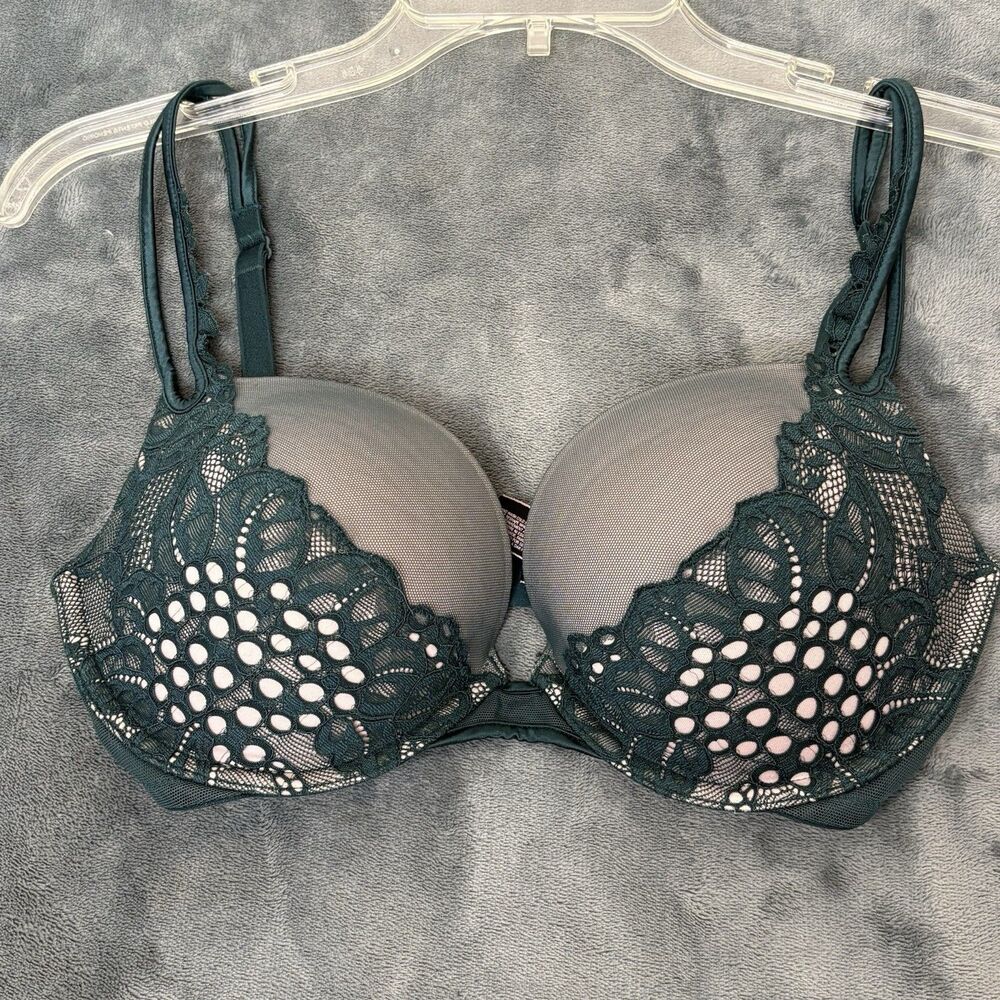 Victoria's Secret Dream Angels Very Sexy Push Up Lace Bra 32DD Green/Gray Sexy